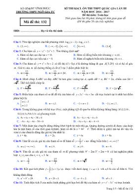 Đề thi KSCL ôn thi thpt quốc gia lần III - Đề thi môn Toán học - Mã đề thi 132
